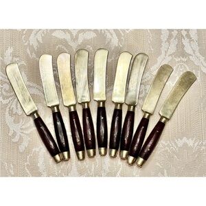 MCM Thai Rosewood Handle Brass Silverware Flatware - Butter Spreader - Set of 9